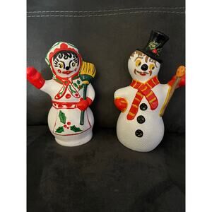 Gare Mold 1970 Mr. & Mrs. Frosty Colorful Snowman Couple Artistic Painted